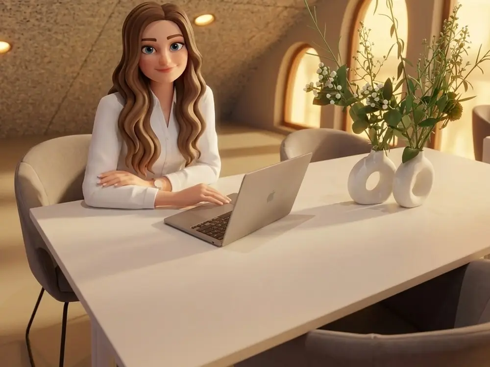 Kristina reviewing the family plan on a laptop, calm and in control