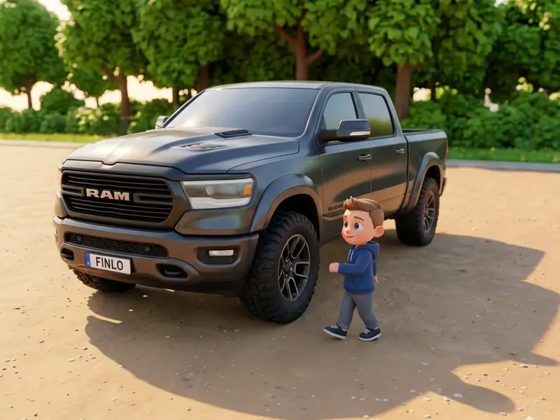 Benas walking up to the family pickup truck