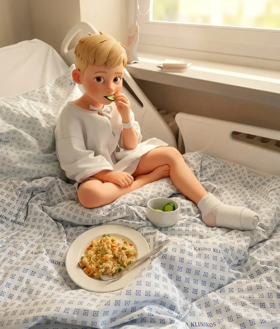 Benas sitting on a hospital bed with his leg in a cast — the kind of week no budget plans for